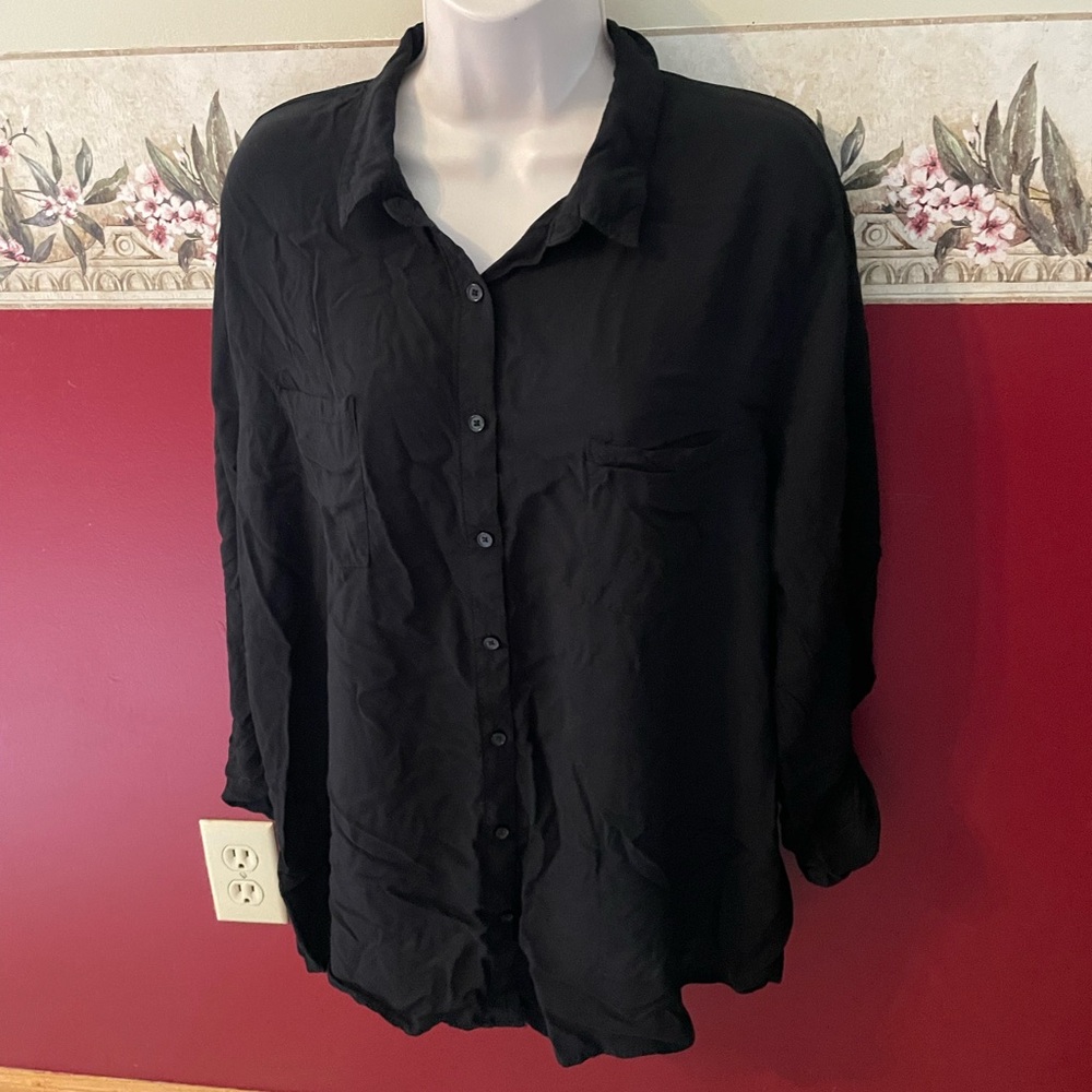 Ambiance Black Button-Down Shirt with Chest Pocket